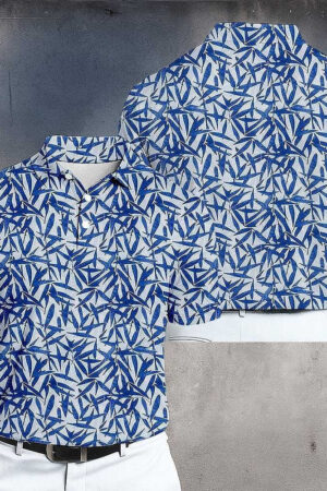 Blue And White Golf Polo Shirt Men's Stylish Apparel For Golf Enthusiasts