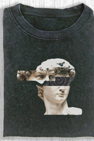 Retro Style Abstract David Statue T-Shirt Artistic Graphic Tee For Art And History Lovers