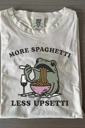 More Spaghetti Less Upsetti Frog T-Shirt Funny Graphic Tee For Humor And Animal Lovers