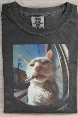 Funny Smoking Cat T-Shirt Humorous Graphic Tee For Cat Lovers