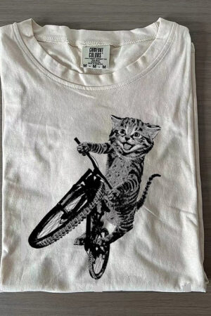 Cat Riding A Bicycle T-Shirt Fun Casual Tee For Cycling And Cat Lovers