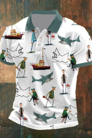 Captain Quint's Shark Amity Island Men's Polo Shirt Jaws 50th Anniversary Movie Fan Apparel