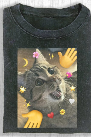 Wacky Cat Emoji Reaction T-Shirt Cute Funny Kitten Face Graphic Tee For Cat Lovers
