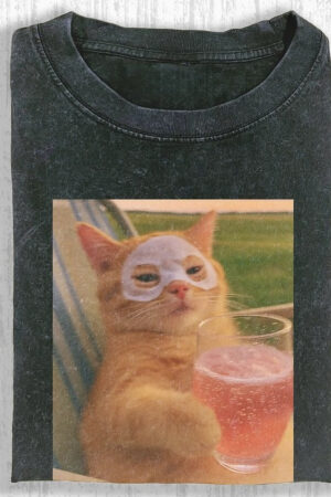 Elegant Meme Cat T-Shirt Humorous Graphic Tee For Cat Lovers
