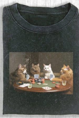 Wacky Cat Poker Night Funny T-Shirt Humorous Graphic Tee For Cat Lovers
