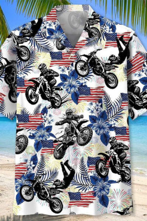 Dirt Bike American Flag Hawaiian Shirt Stylish Apparel For Dirt Bike Riders And Motocross Enthusiasts