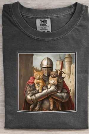 Medieval Cats T-Shirts Artistic Fantasy Graphic Tees For Cat Lovers