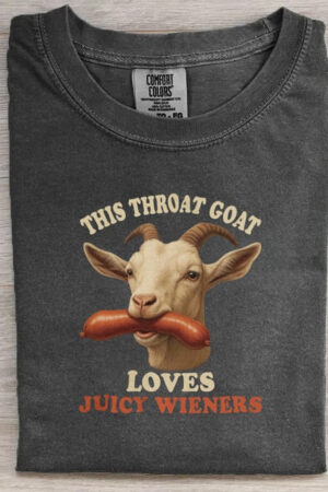 This Throat Goat Loves Juicy Wieners T-Shirt Humorous Graphic Tee For Hot Dog Lovers