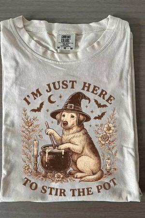 Funny Halloween Dog T-Shirt I'm Just Here To Stir The Pot Humorous Spooky Tee For Dog Lovers
