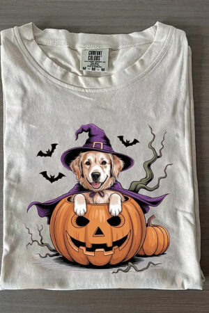 Golden Retriever Halloween T-Shirt Festive Spooky Graphic Tee For Dog Lovers