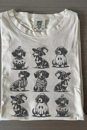 Dachshund Halloween T-Shirt Cute Spooky Graphic Tee For Dog Lovers